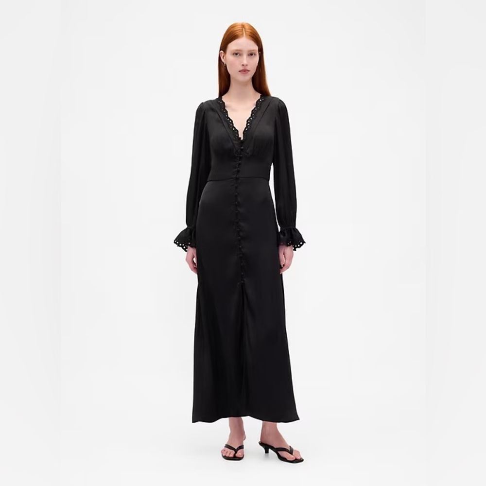 NWT! GAP Black Button-Front V-Neck Maxi Dress - Size Medium🍒